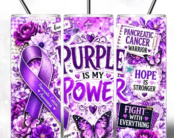 Pancreatic Cancer Tumbler Wrap 20oz, Purple Ribbon Cancer Awareness PNG, Pancreatic Cancer Warrior Sublimation, Cancer Tumbler PNG Download