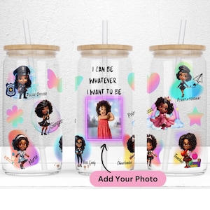 Little Black Girl Inspiration Add Your Photo, 16oz Libbey Glass Can Sublimation Design, Black Girl Tumbler Wrap, PNG File Digital Download