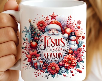 Jezus is de reden voor het seizoen 11oz en 15oz kerst mok wrap, mok voor kerst, kerst mok wrap, vakantie mok png-bestanden digitale download