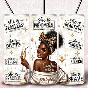 Created With A Purpose, Black Woman Tumbler Wrap, 20oz Skinny Tumbler Design, She Is Tumbler, Black Girl Magic Tumbler PNG