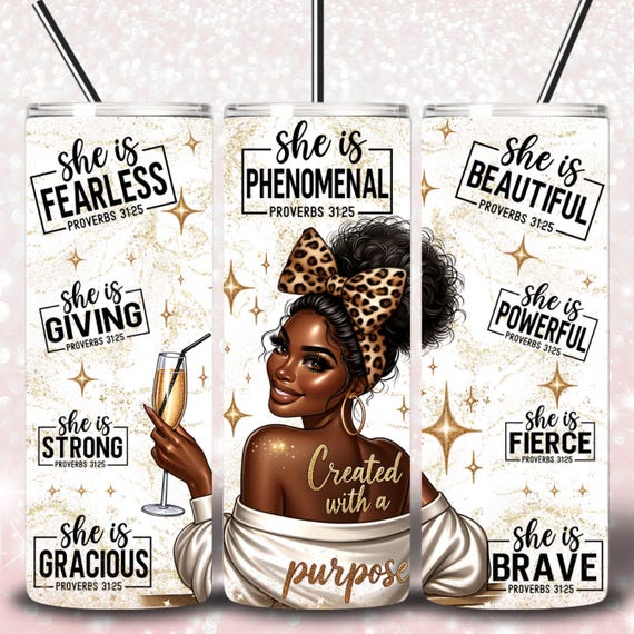 Created With A Purpose, Black Woman Tumbler Wrap, 20oz Skinny Tumbler Design, She Is Tumbler, Black Girl Magic Tumbler PNG Digital File