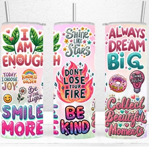 Positive Affirmations Tumbler Wrap, 20oz Skinny Tumbler Sublimation Designs, Inspirational Tumbler Wrap, PNG Files Digital Download ONLY