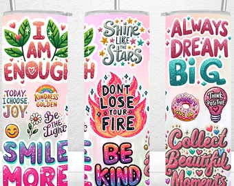 Positive Affirmations Tumbler Wrap, 20oz Skinny Tumbler Sublimation Designs, Inspirational Tumbler Wrap, PNG Files Digital Download ONLY