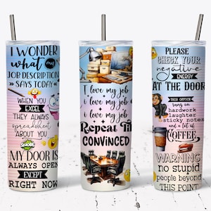 Divertente tumbler da ufficio, tumbler sottile da 20 once, design a sublimazione, download digitale file PNG, regalo divertente per colleghi, divertente tumbler wrap
