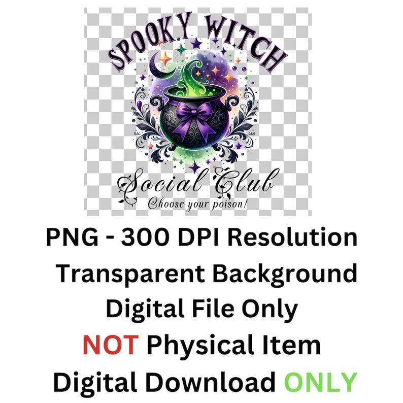Spooky Witch Social Club Png, Halloween Design png, Witchy Vibes Png, Gothic Png, Halloween Coquette Bow, Soft Girl Png, Spooky Girl Png image 2