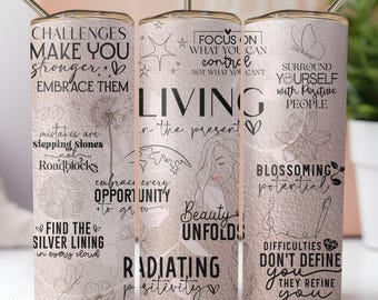 Positive Affirmations Tumbler Wrap, 20oz Skinny Tumbler Sublimation Design, Motivational Tumbler Wrap, PNG Files Digital Download ONLY