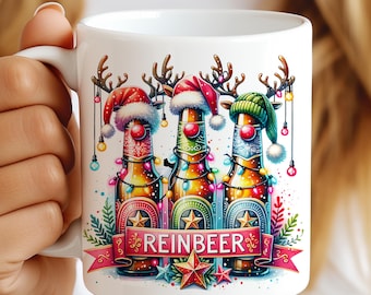 Mug de Noël drôle ReinBeer, emballage de tasse de Noël 11 oz & 15 oz, mug pour Noël, emballage de tasse de Noël, mug de vacances les fichiers PNG en téléchargement numérique