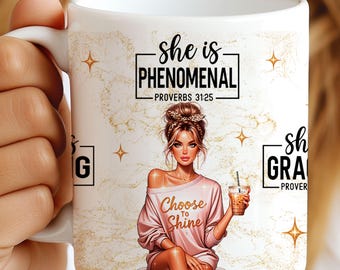 Positive Woman Mug Wrap 11oz & 15oz Mug Template, Christian Girl Mug, Bible Verses Mug Wrap, Daily Affirmations Mug Wrap PNG Digital Files