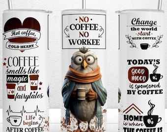 Involucro per bicchiere con citazioni di caffè divertenti, design a sublimazione per bicchiere magro da 20 once, download digitale PNG di uccelli divertenti, caffè divertente, umorismo al caffè PNG