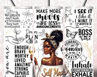 Love Yourself Black Woman Tumbler Wrap, 20oz Skinny Tumbler Sublimation Design, Self Love Tumbler, Black Girl Magic Tumbler PNG Digital File