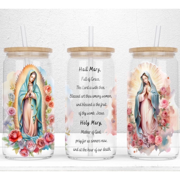 Virgin Mary Praying 16 oz Libbey Glass Can Tumbler Sublimation Design, Holy Mary Png, Religious Tumbler Wrap, PNG File Digital Download