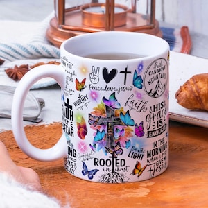 Christian Mug Wrap PNG 11oz & 15oz Mug Template, Butterfly Cross Bible Quotes, Faith Mug Design, Religious Mug Sublimation, Digital Download