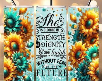 Seamless She Is Clothed In Strength 20oz Skinny TumblerDesign, Inspirational Tumbler Wrap, Proverbs 31 Tumbler Wrap, PNG Digital Download
