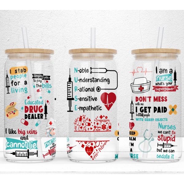 Lustige Krankenschwester Glasdosenverpackung, 16 Unzen Libbey Glasdosen Sublimationsdesign, Krankenschwester Leben Glasdose, lustiges Krankenschwester Geschenk, PNG-Datei digitaler Download