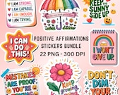 22 Positive Affirmations Printable Stickers Bundle, Mental Health Sticker, Print And Cut Sticker, Positive Sticker PNG File Digital Download