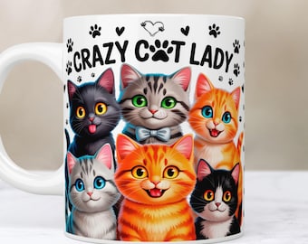 Tazza con gatto divertente, modello da 11 oz e 15 oz, Tazza con gatto sarcastico, Tazza con gattara pazza, Tazza con amanti dei gatti, Download digitale di file PNG