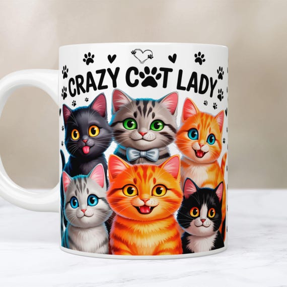 Funny Cat Mug Wrap, 11oz & 15oz Mug Template, Sarcastic Cat Mug Wraps, Crazy Cat Lady Mug, Cat Lovers Mug Wrap PNG Files Digital Download