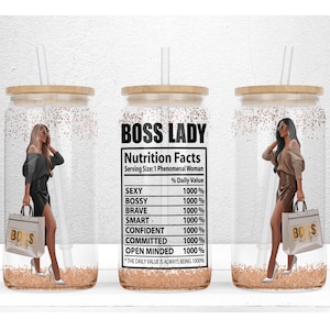 Black Boss Lady Nutrition Facts 16oz Libbey Glass Can Sublimation Design, Black Glass Png, Black Girl Magic, Digital File Digital Download