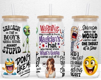 Vaso de vidrio Libbey de 16 oz con diseño de sublimación, envoltura divertida para vaso, lata de vidrio esmerilado, descarga digital PNG con citas sarcásticas