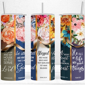 Floral Bible Verse Affirmations Sublimation Design, 20oz Skinny Tumbler Sublimation Design, Christian Tumbler Wrap, Bible Verse Tumbler PNG