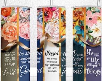 Floral Bible Verse Affirmations Sublimation Design, 20oz Skinny Tumbler Sublimation Design, Christian Tumbler Wrap, Bible Verse Tumbler PNG