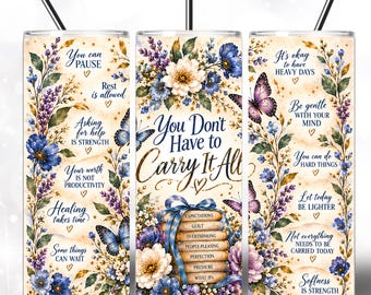Mental Health Tumbler Wrap, Motivational 20oz Skinny Tumbler Sublimation Design, MHM Gift, Mental Health PNG Digital Download