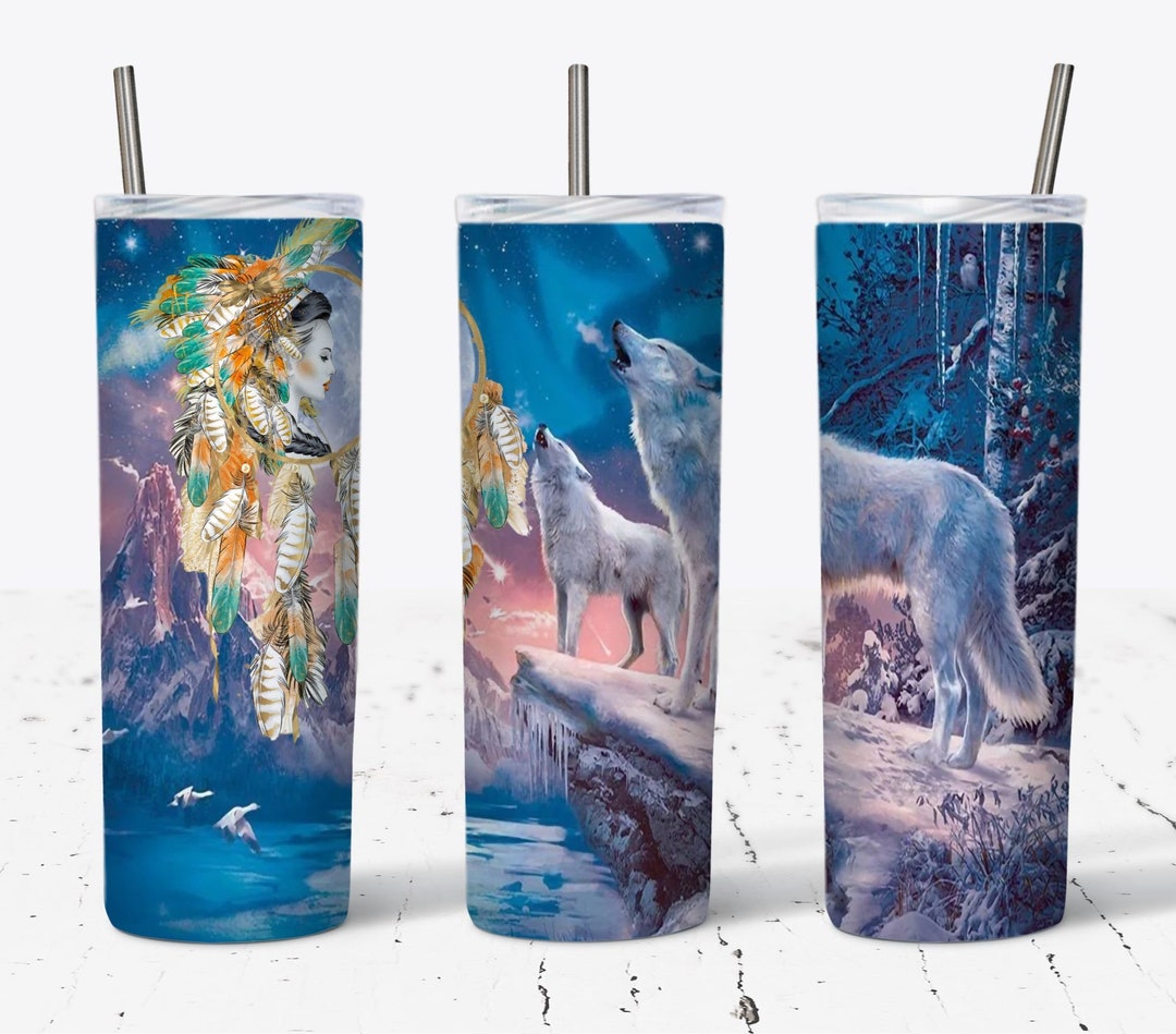 Wolves Howling 20oz Skinny Tumbler Sublimation Designs Wolf Tumbler for ...
