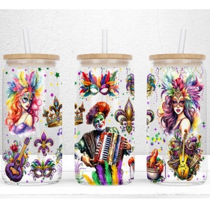 Mardi Gras 16oz Libbey Glass Can Tumbler Sublimation Design, Fleur De Lis Glass Can Wrap, Mardi Gras Tumbler Wrap, PNG FileDigital Download