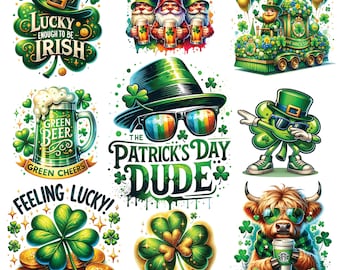 23 bundle di clipart di San Patrizio, folletto dorato, bundle di clipart di trifoglio, regalo per amanti irlandesi, file digitali PNG di clipart di San Patrizio