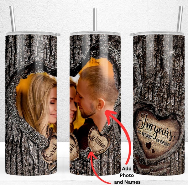 Gobelet photo pour couples, aucun retour ni remboursement - ajoutez votre photo et votre nom 20 oz gobelet skinny pour sublimation, téléchargement numérique PNG