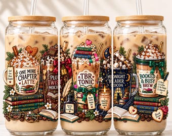 Bookish Glass Can Wrap, 16oz Libbey Glass Can Wrap PNG, Reader Glass Can Sublimation Design, Book Lover Cup Wrap, Readers Lover PNG Download