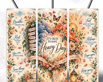 Mental Health Tumbler Wrap, Motivational 20oz Skinny Tumbler, Positive Affirmation Sublimation Design, Mental Health PNG Digital Download