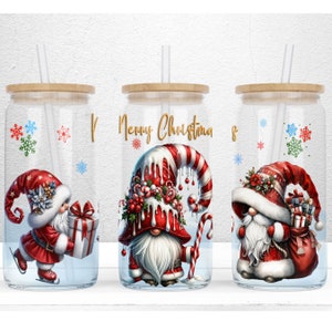 Gnomes de Noël en verre Libbey 16 oz peut sublimation, nain du père Noël rouge, verre Libbey de Noël, emballage de verre Gnome, téléchargement numérique PNG