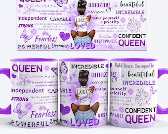 Love Yourself Black Woman Affirmation Mug Wrap, 11oz & 15oz Mug Template, Mug Sublimation Design, Daily Affirmations Wrap Digital Download