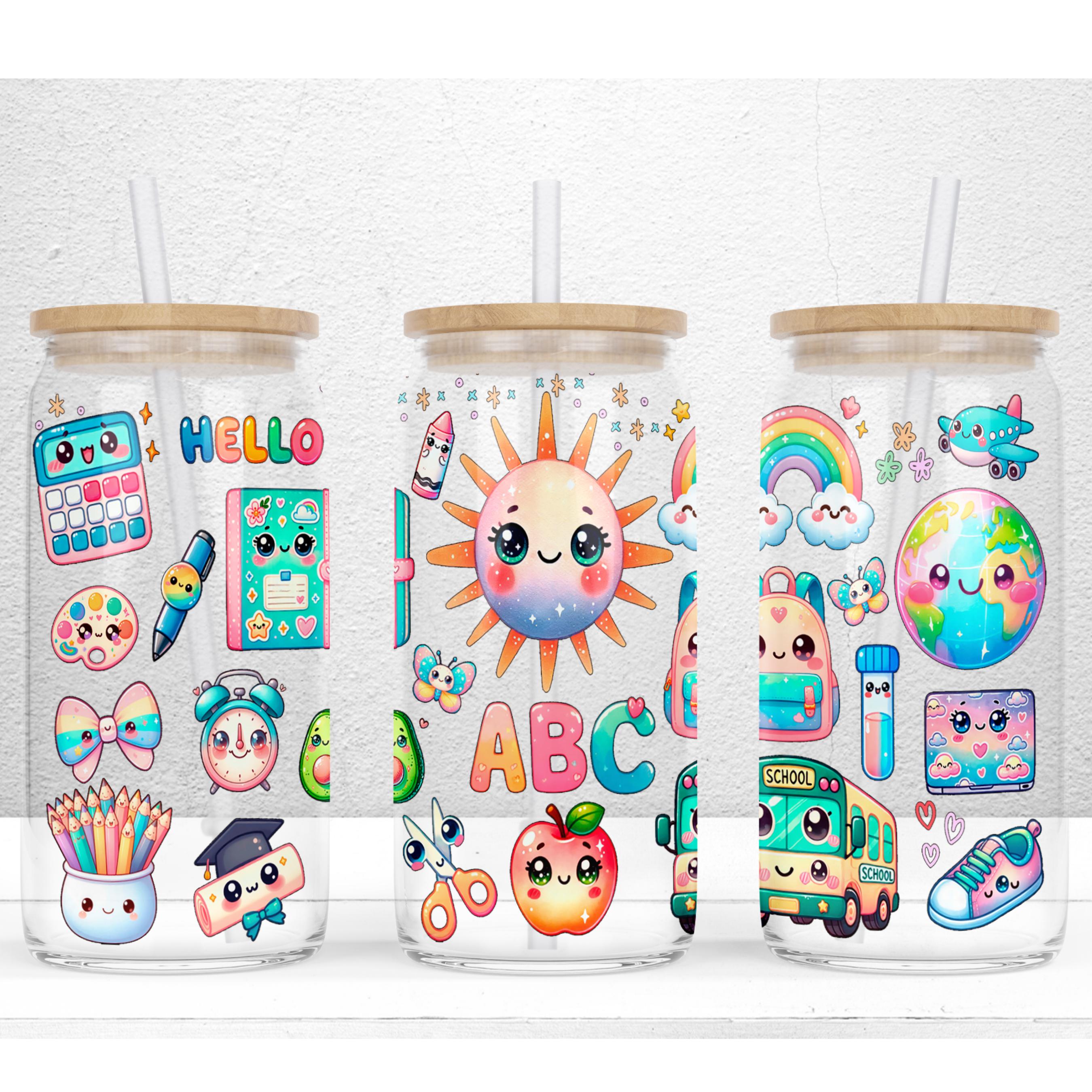 Kawaii Back to School 16oz Libbey Glass Can Sublimation Design, Cute ...