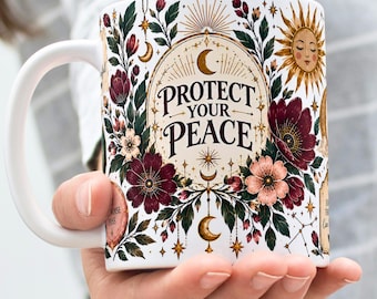 Mystical Mug Wrap PNG, Celestial Mug Wrap, Self Care Mug Design, Mental Health Mug, 11oz & 15oz Sublimation PNG Digital Download