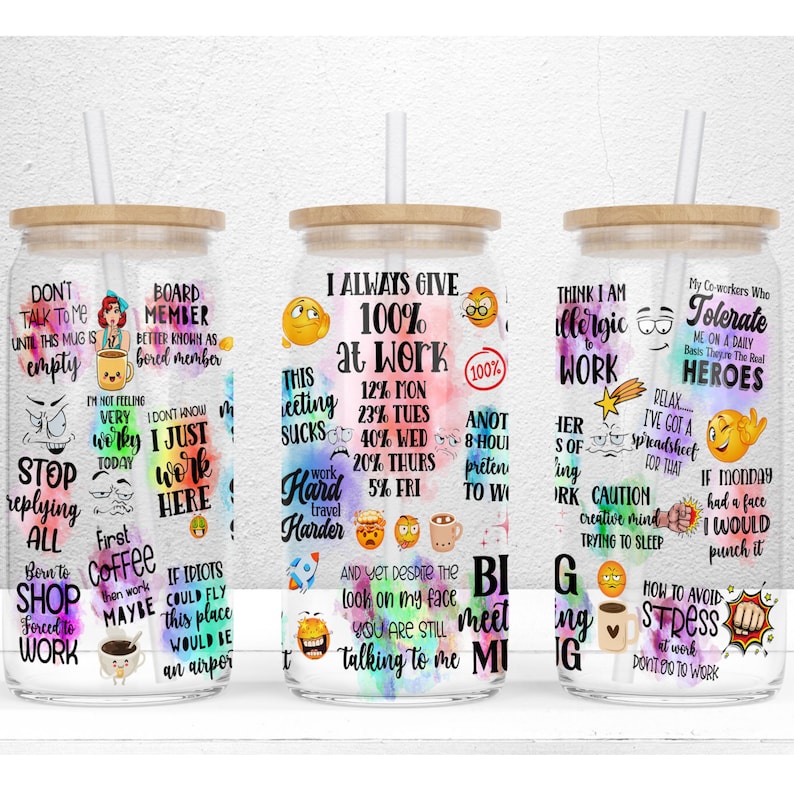 Sarcastic Funny Office 16oz Libbey Glass Can Tumbler Sublimation Design, Glass Can Wrap Funny Tumbler Wrap PNG