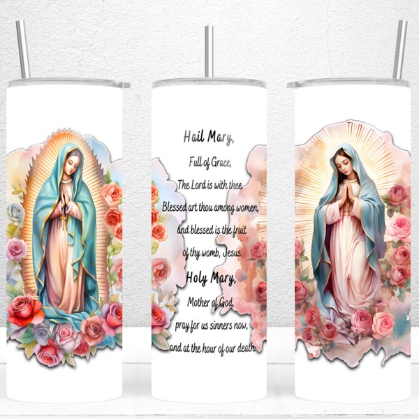 Virgin Mary Tumbler Wrap, 20oz Skinny Tumbler Design, Hail Mary Tumbler PNG, Blessed Mary Tumbler, Virgin Mary Praying, PNG Instant Download