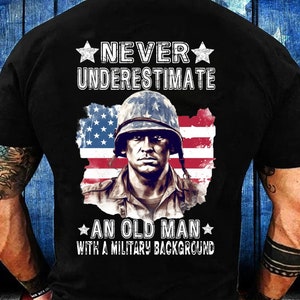 Never Underestimate An Old Man With A Military Background PNG Sublimation Design, Png Digital Download, Retro American Flag US Veteran Shirt