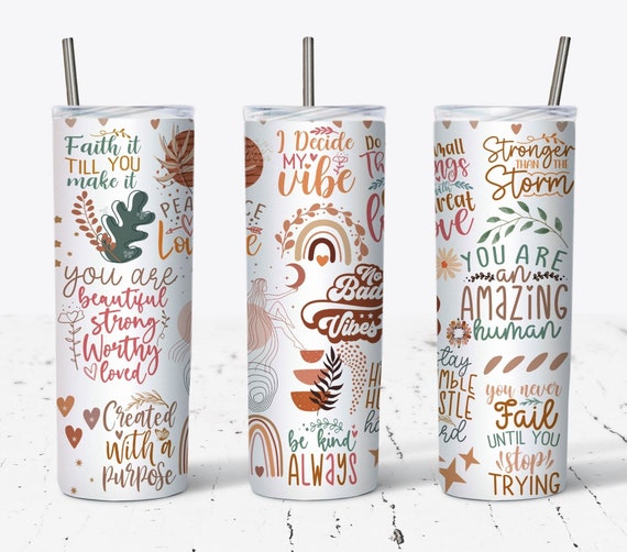 Boho Daily Positive Self Love Affirmations, Boho Tumbler Wrap, 20oz Skinny Tumbler Sublimation Design, Inspirational Tumbler Wrap, PNG Files
