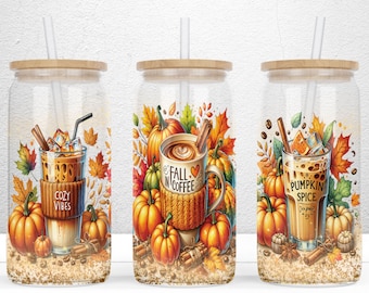 Fall Coffee Pumpkin Spice Latte 16oz Libbey Glass Can Sublimation Design, Fall Glass  Can Wrap, Cozy Autumn  Pumpkin PNG Digital Download