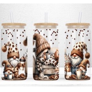 Coffee Gnomes 16oz Libbey Glass Can Sublimation Design, Gnomi Tumbler Wrap, Coffee Gnomi Libby Glass, Coffee Wrap PNG Download digitale
