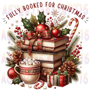 Ausgebucht für Weihnachten PNG Sublimationsdesign, gemütliche Feiertagsbücher Kakao Clipart, Winterlesung Png, Bücherwurm Weihnachten PNG digitale Datei
