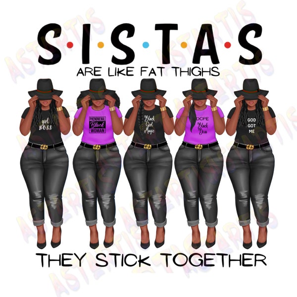 5 Sistas Hermanas Afro Mujeres Juntas, Hermanas Negras PNG, Diseños PNG de Hermandad, Novias Melanin, Hermanas del Alma PNG Archivo Descarga Digital
