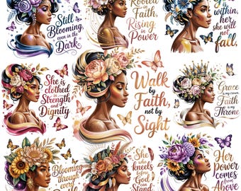 Inspirational Black Woman PNG Clipart Bundle | Faith Quotes Bundle, Black Girl Magic Png, Christian Black Girl PNG, Bible Verse Sublimation