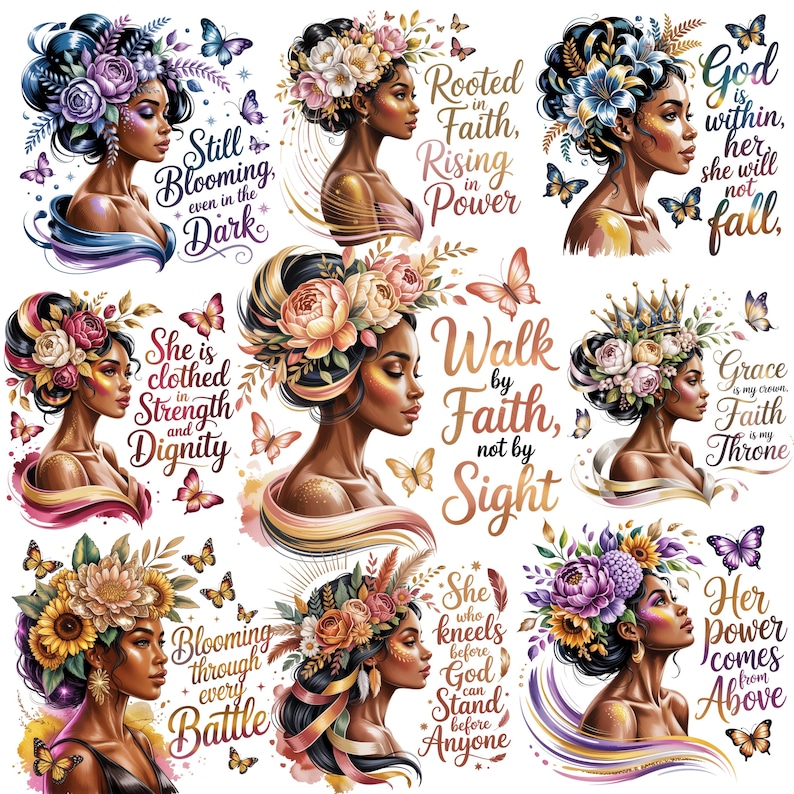 Inspirational Black Woman PNG Clipart Bundle | Faith Quotes Bundle, Black Girl Magic Png, Christian Black Girl PNG, Bible Verse Sublimation