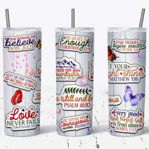 Bible Verse Sublimation Design for 20oz Skinny Tumbler Design, Bible Verse Tumbler PNG, Christian Tumbler Wrap, PNG Digital Download