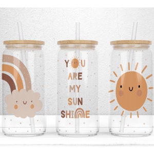 You Are My Sunshine 16 oz Libbey Glass Can Tumbler Design, Sun Rainbow, Neutral Nursery Tumbler, Boho Glass Can Wrap, PNG Digital Download