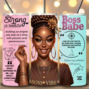 Boss Babe Black Woman Tumbler Wrap, 20oz Skinny Tumbler Design, Black Girl Inspiration, Positive Affirmations Tumbler Wrap PNG Digital Files