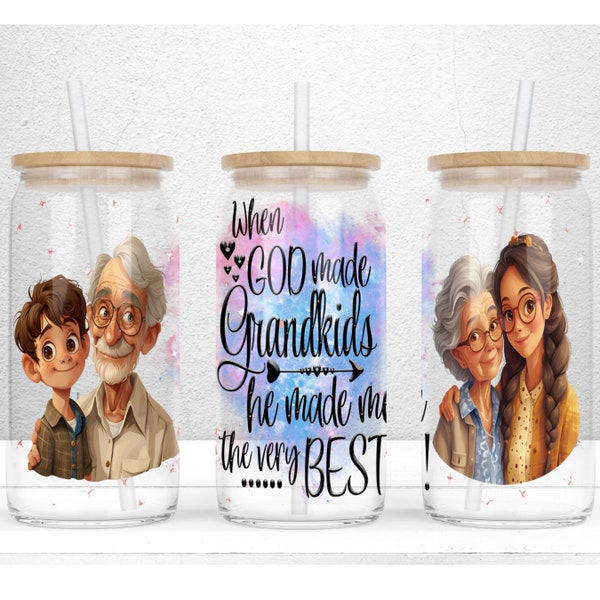 When God Made Grandkids 16oz Libbey Glass Can Tumbler Sublimation Design, Grandma Cup Wrap, Grandkids Tumbler Wrap, PNG Digital Download